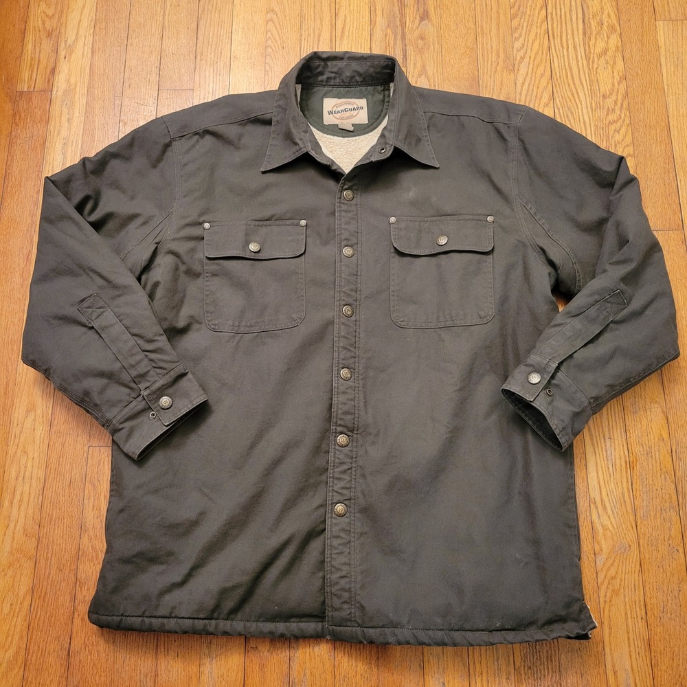 WearGuard Sherpa Lined Canvas Work Jacket Green L Chore Coat Farmhouse Barn‎